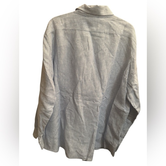 LINEN LANDS END Blue White Stripe Men’s Long Sleeve Button Up Vacation SZ XL EUC - Picture 4 of 13